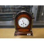 Edwardian mahogany inlaid clock with the movement stamped 'Vincent, 1855'