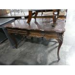 Edwardian mahogany decorative 2 drawer side table with red marble surface