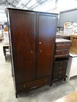 Modern mahogany effect stag bedroom suite, comprising a double door wardrobe, chest of 4 drawers and
