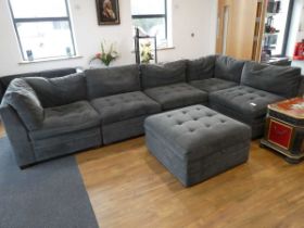 +VAT Modern dark grey upholstered corner sofa system with matching storage footstool