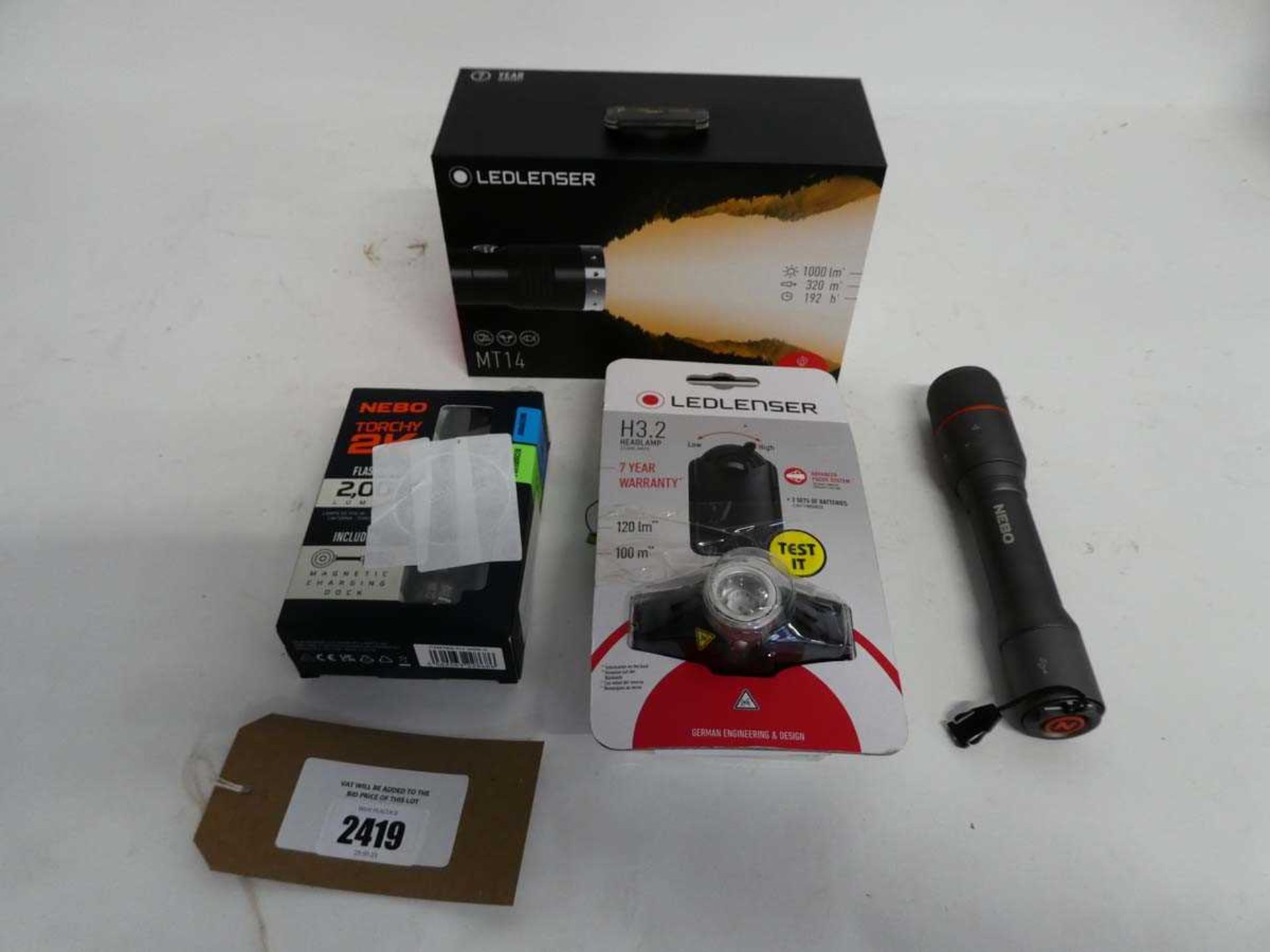 +VAT 2 LED Lenser torches incl. MT14 (boxed) and H3.2 headlamp with 2 Nebo torches