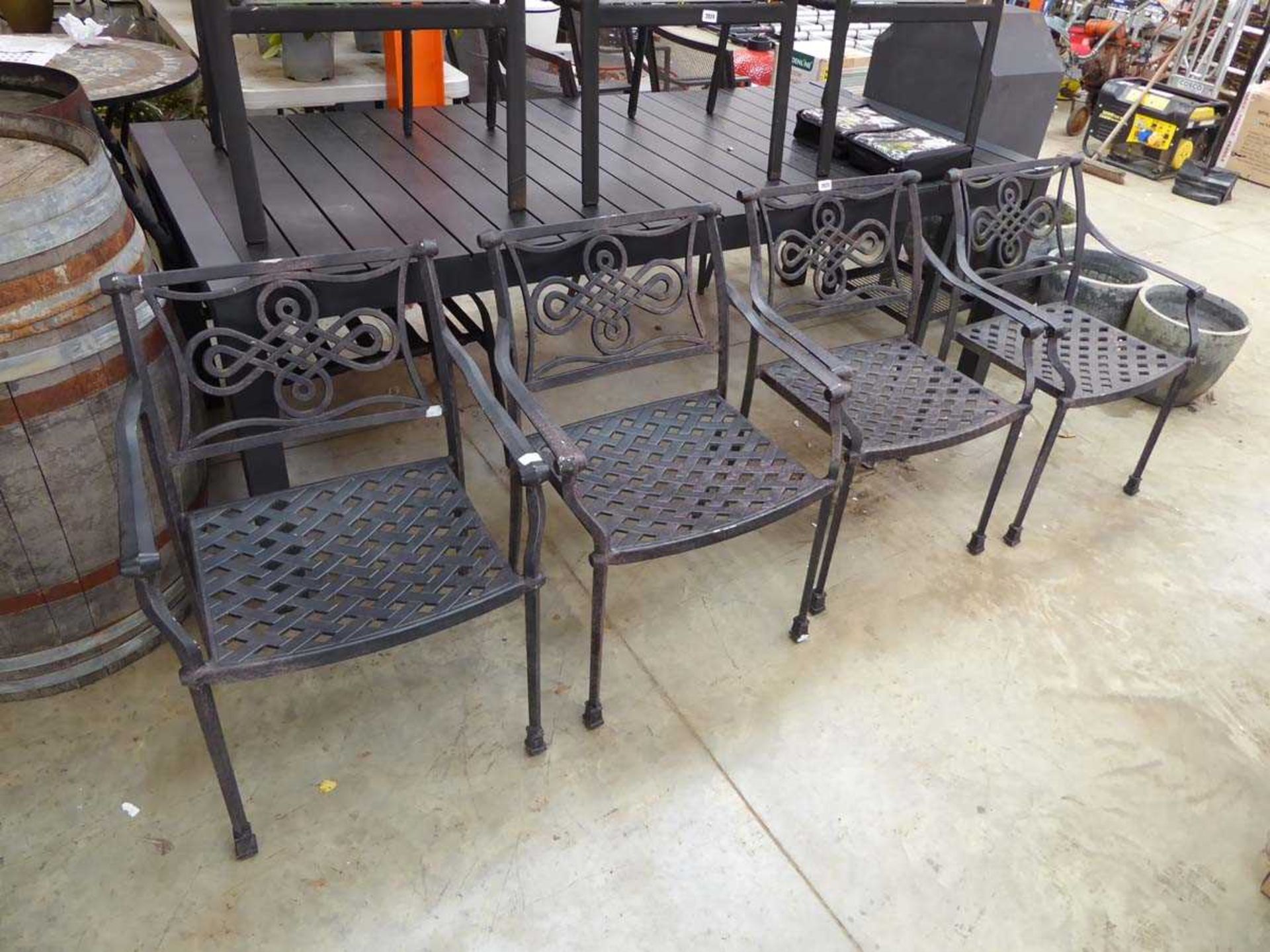 Set of 4 metal lattice style garden armchairs