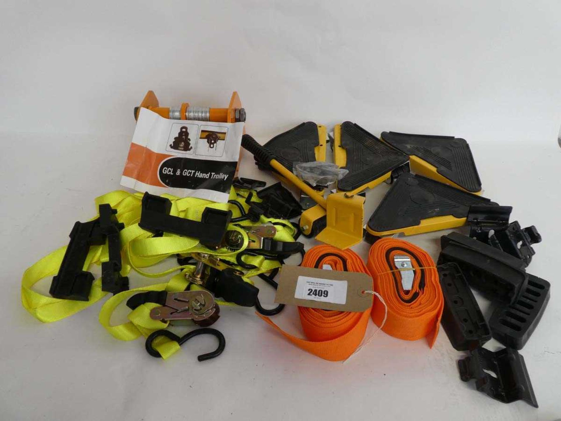 +VAT 4 black and yellow rachet straps with 2 large orange straps, Vevor GCL and GCT hand trolley,