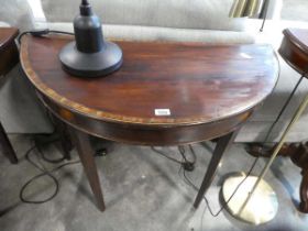 Mahogany inlaid demilune side table