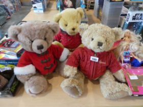 3x Harrods bears in red jackets, 2013, 2014 and 2017