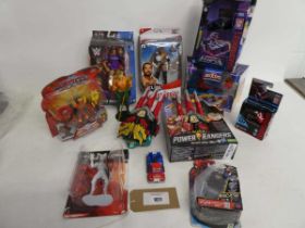 +VAT Quantity of collectible figurines and toys incl. WWE Matt Riddle, Santos Escobar, Power Rangers