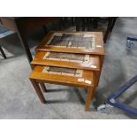 Mid century oak set of 3 tile topped nesting tables. stamped Trioh, Made In Denmark