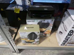 +VAT 3 Salter items to include XL 3in1 Snack Maker, omelette maker, together with a Deep Fill waffle