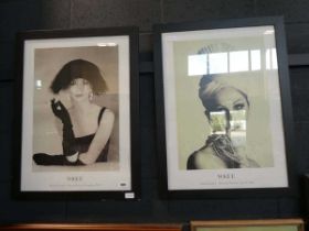 Modern pair of black framed and glazed Vogue prints: Savoir-Faire by Henry Clarke and Pleated Turban