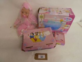 +VAT Selection of baby doll items incl. Bibi doll, Baby Born bath, Glitter Girls doll clothing and