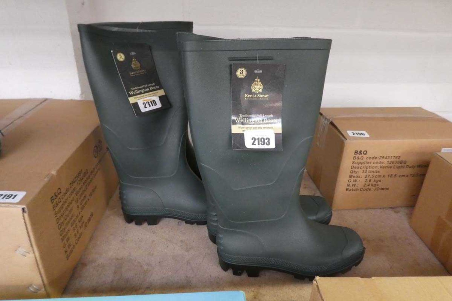 2 pairs of Kent & Stowe traditional full length Wellington boots (size 3)