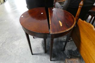 2 mahogany demilune side tables
