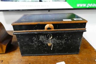 Metal deeds box, marked Milner