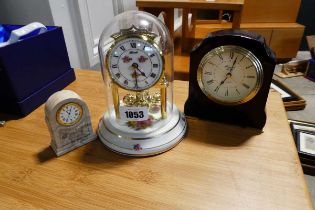 3x various clocks including a Hermle dome clock