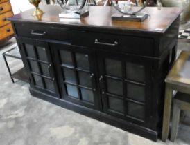 Modern black 3 door side board with 2 drawers over and hardwood effect surface