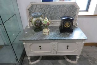 White painted marble top washstand, with inset marble splashback