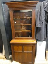 Edwardian mahogany display bookcase with single door and single door cupboard storage below