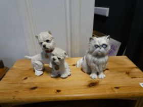 2 ornaments; RSPCA West Highland Terrier dogs and a ceramic cat made by Pets with Personality