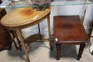 Edwardian mahogany inlaid centre table and further mahogany coffee table on fluted supports