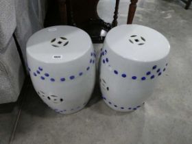 Pair of blue and white ceramic plant stands