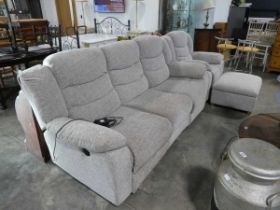 Modern grey upholstered lounge suite with electric powered reclining comprising 3 seater sofa,