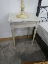 Pair of off white patterned bedside tables with fluted uprights