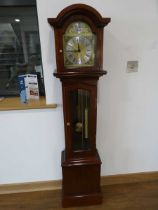Wooden based miniature longcase clock with Tempus Fugit face