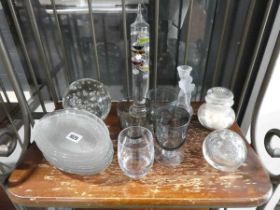 Qty of glassware including thermometer, paperweight, tumblers etc