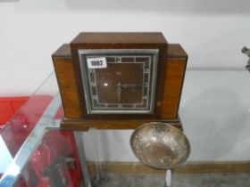 Dark oak cased Smith electric mantle clock and small silver bowl with the following markings, crown,