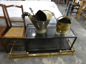 Qty of brass fire side equipment including 2 buckets and various tools together with extending brass