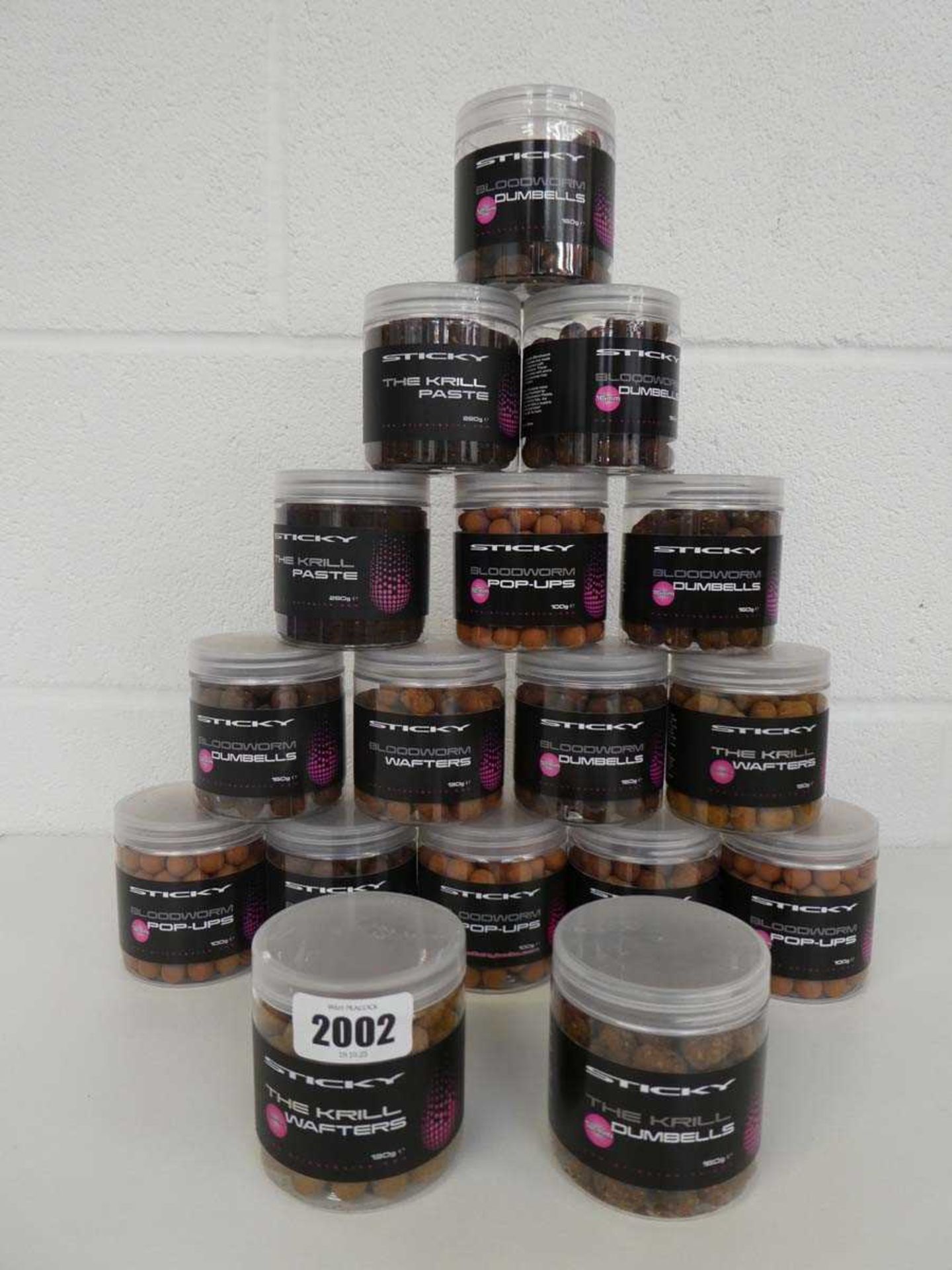 17 tubs of Sticky fishing bait incl. wafters, dumbbells, pop-ups, paste, etc incl. krill,