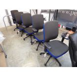 Set of 5 blue and grey office swivel chairs on 5 star bases