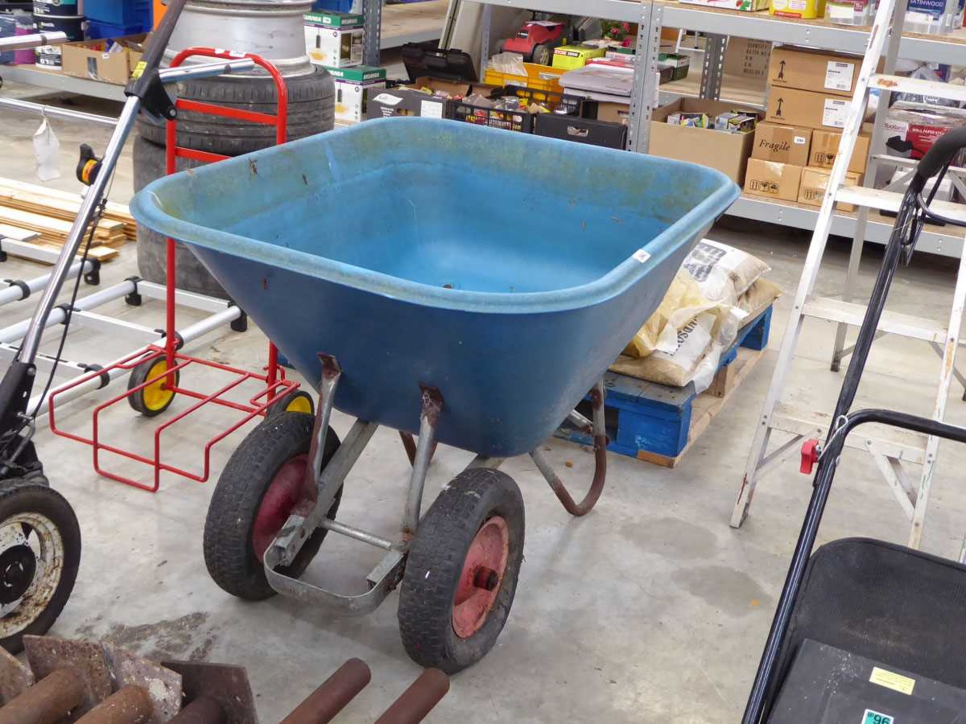 2 wheeled metal framed wheelbarrow