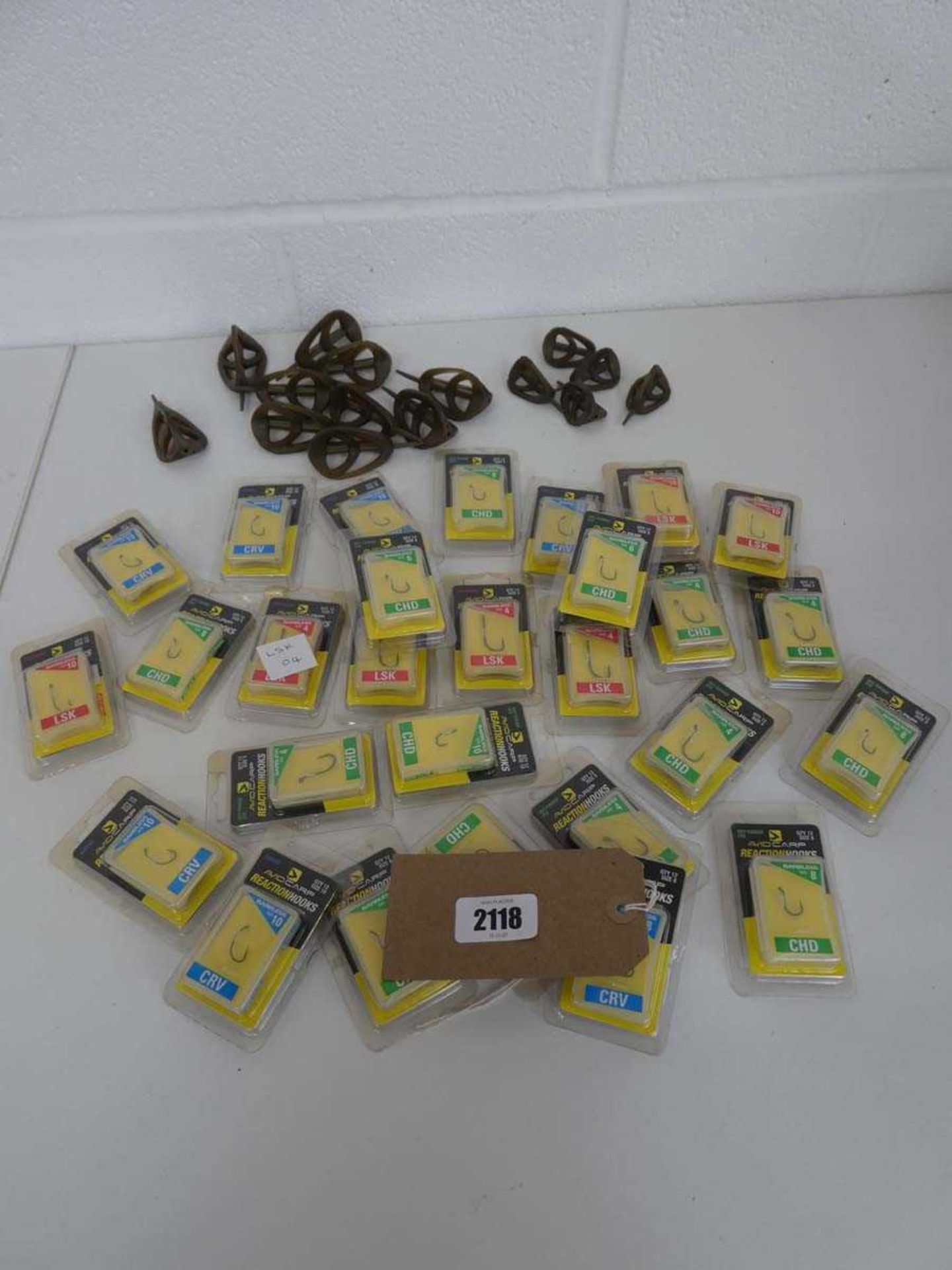 Quantity of Avid Carp reaction hooks (from sizes 4-10) with styles incl. curved, chod, longshank,