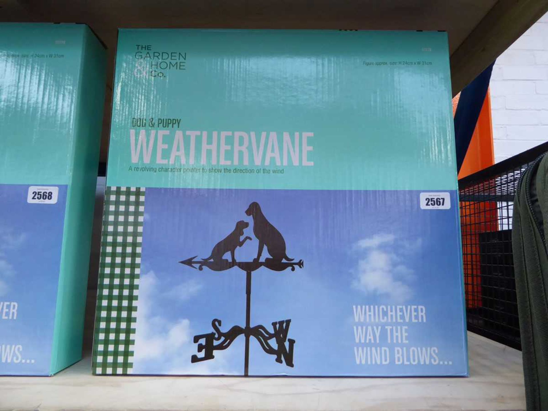 Boxed dog and puppy weather vane