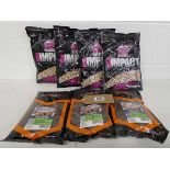 4 bags of Mainline high impact boilies incl. peaches & cream and diamond white (1kg bags) plus 3