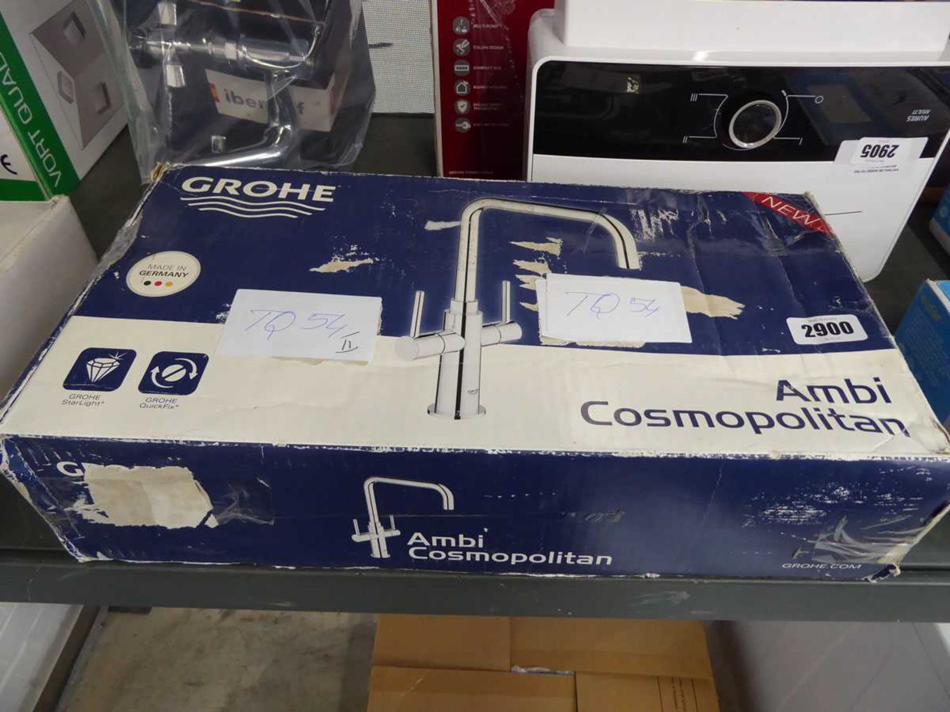 Boxed Grohe Ambi cosmopolitan chrome twin lever tap