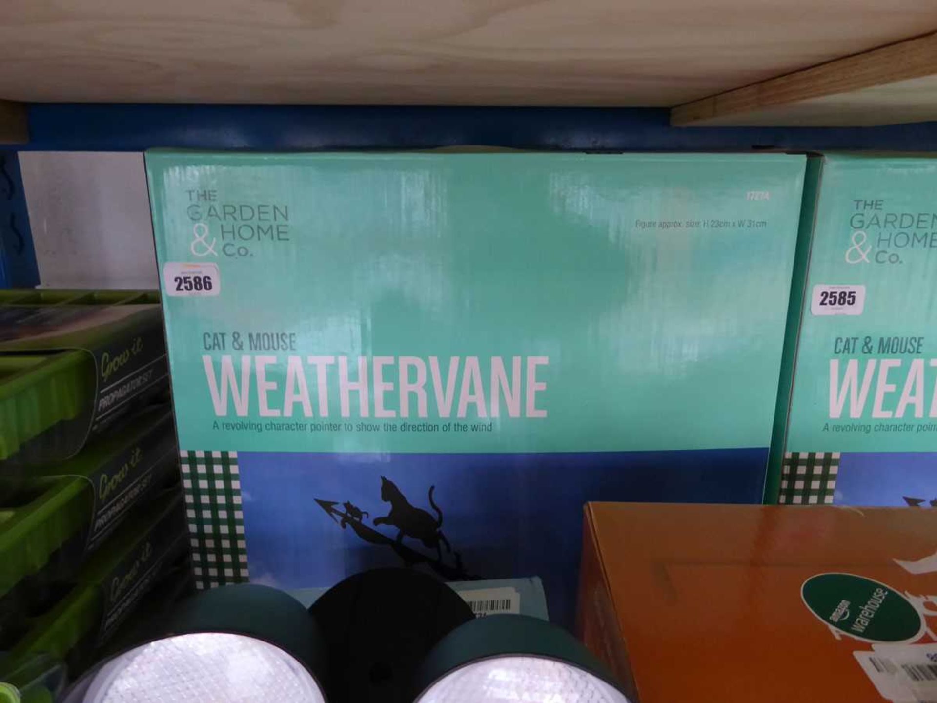 Boxed cat and mouse weather vane