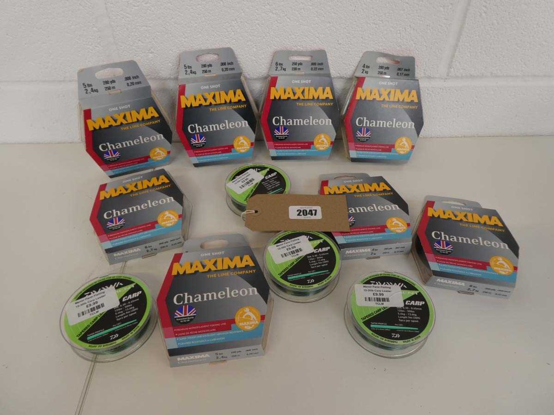 Spools of various fishing line incl. 8 spools of Maxima Chameleon monofilament fishing line with 4,5