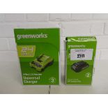 +VAT Boxed Greenworks 24V universal battery charger with boxed Greenworks 24V battery