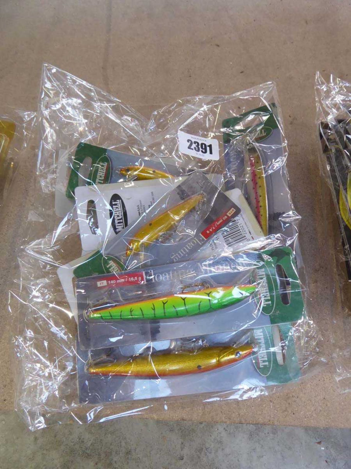 Bag containing approx. 12 pike, bass, zander lures by Mitchell, Shakespeare, etc.