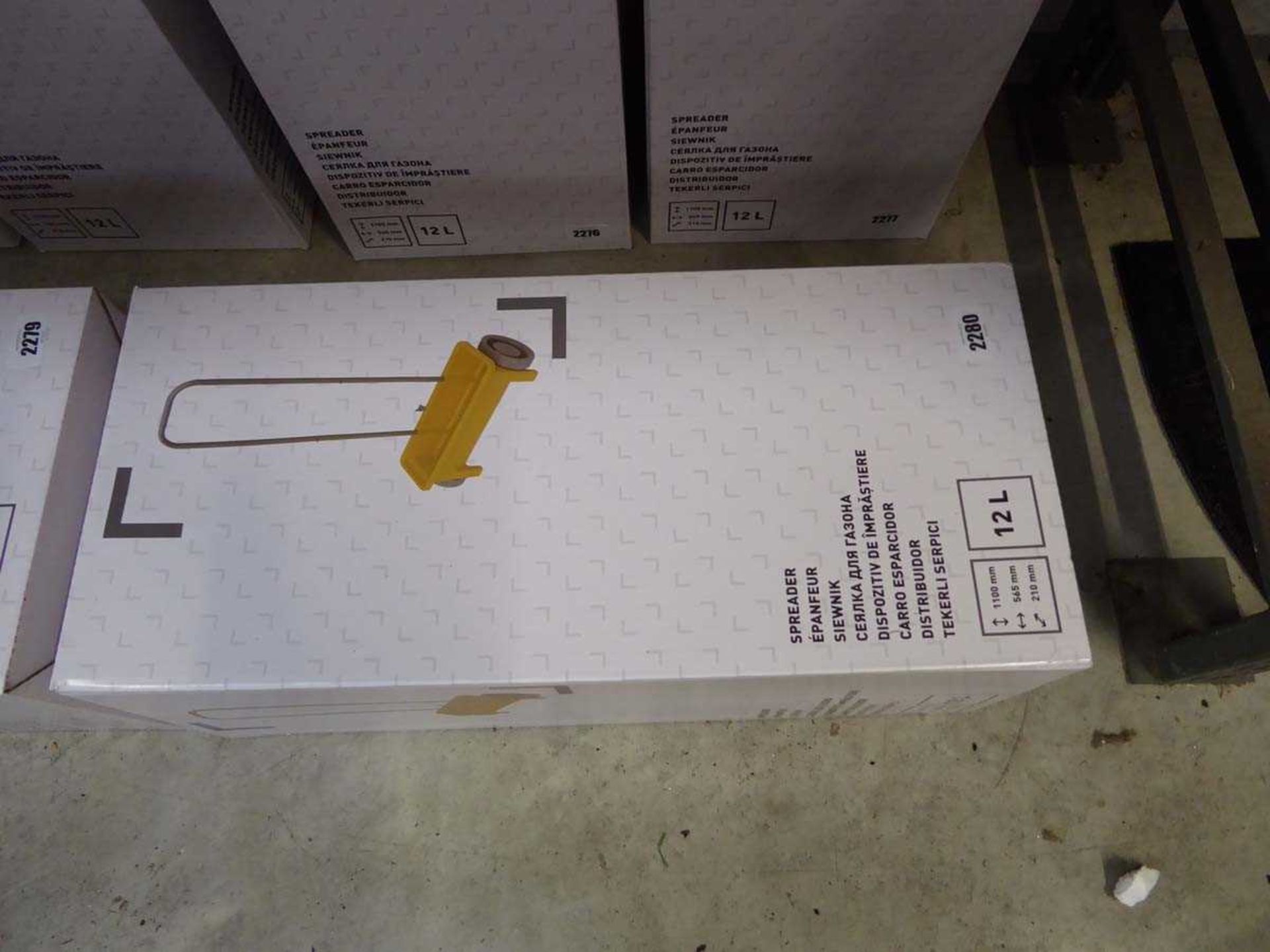 Boxed 12L two wheeled push along seed spreader