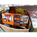 Box containing a quantity of mixed electric tooling, to include a Black & Decker angle grinder, 2
