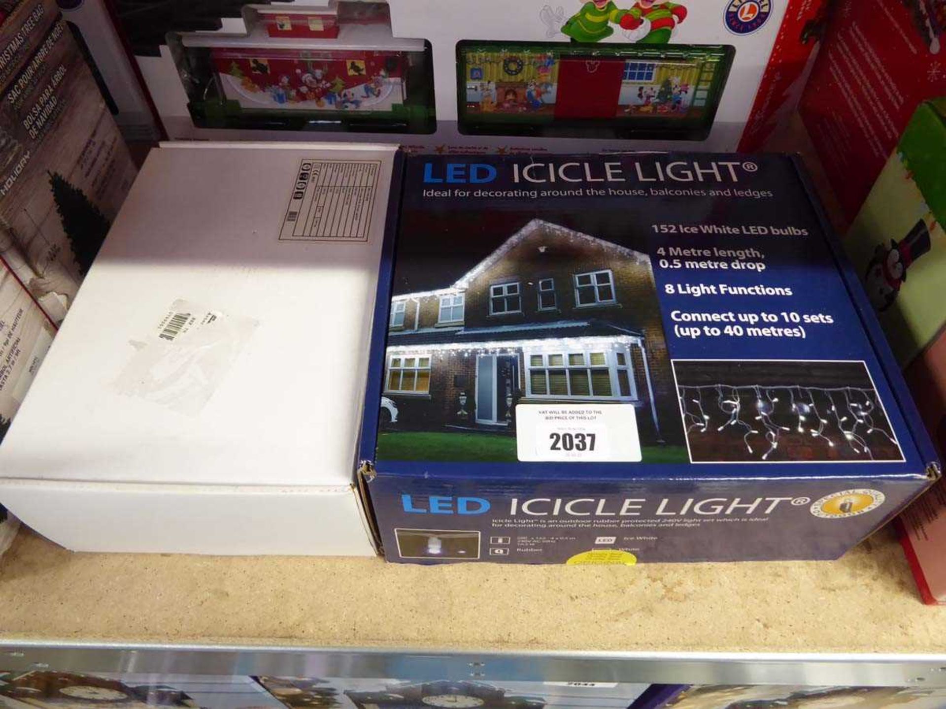 +VAT Boxed set of LED ice white icicle lights with box of warm white LED string lights
