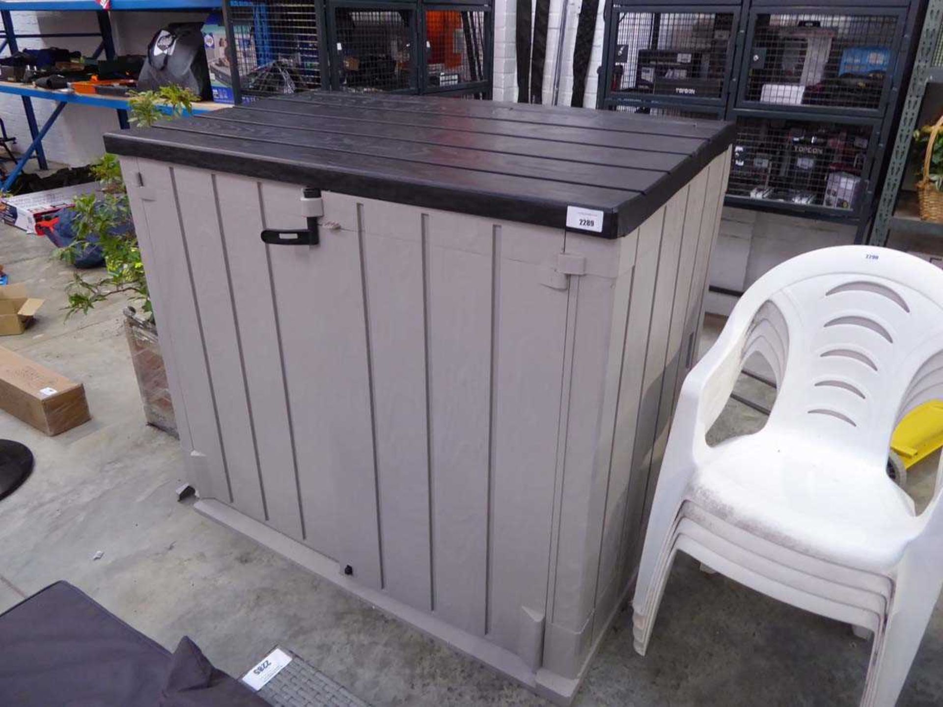 +VAT Grey and black 2 door bin store with lift top hatch