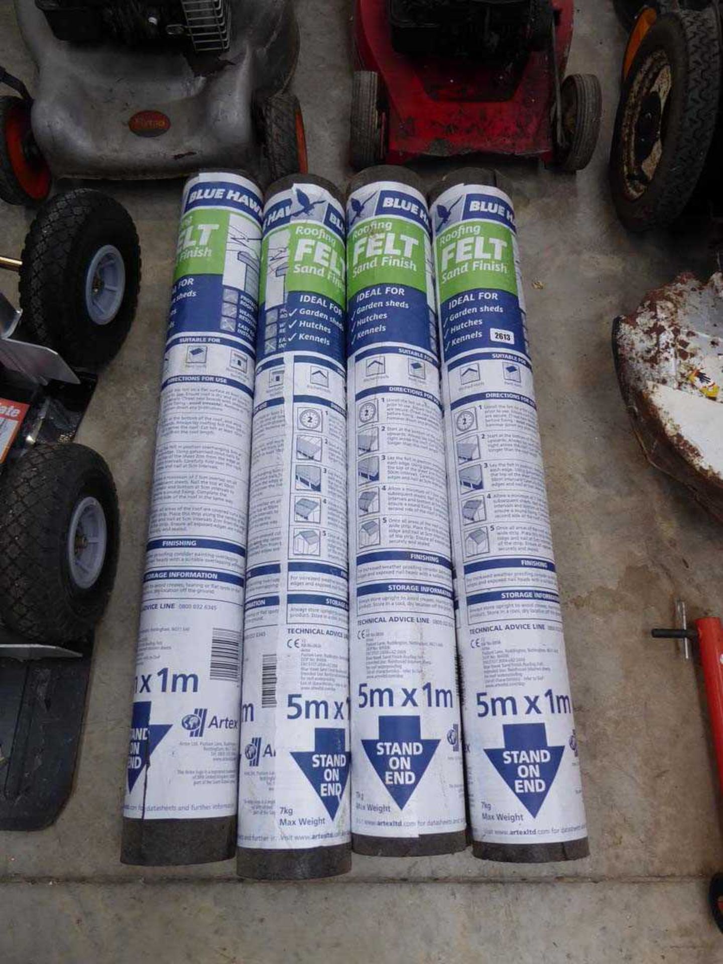 4 rolls of Blue Hawk sand finish roofing felt