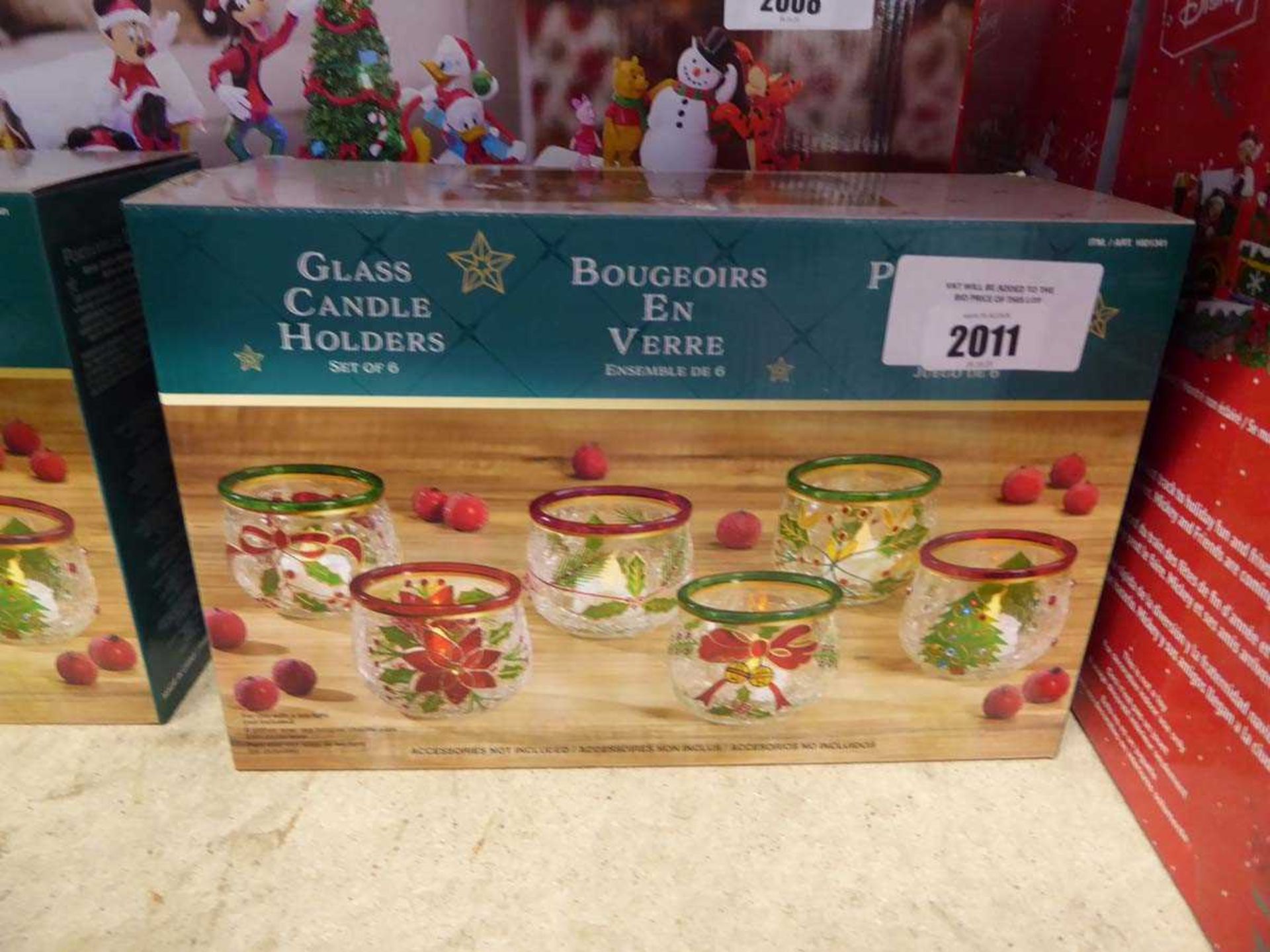 +VAT Boxed set of 6 Christmas themed brass candle holders