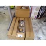 +VAT 3 boxes containing 12 gold glittered baubles with box containing 6 large brown and cream