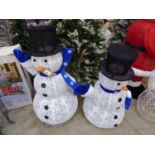 +VAT Near pair of outdoor pre-lit waving snowmen with blue glittering scarves