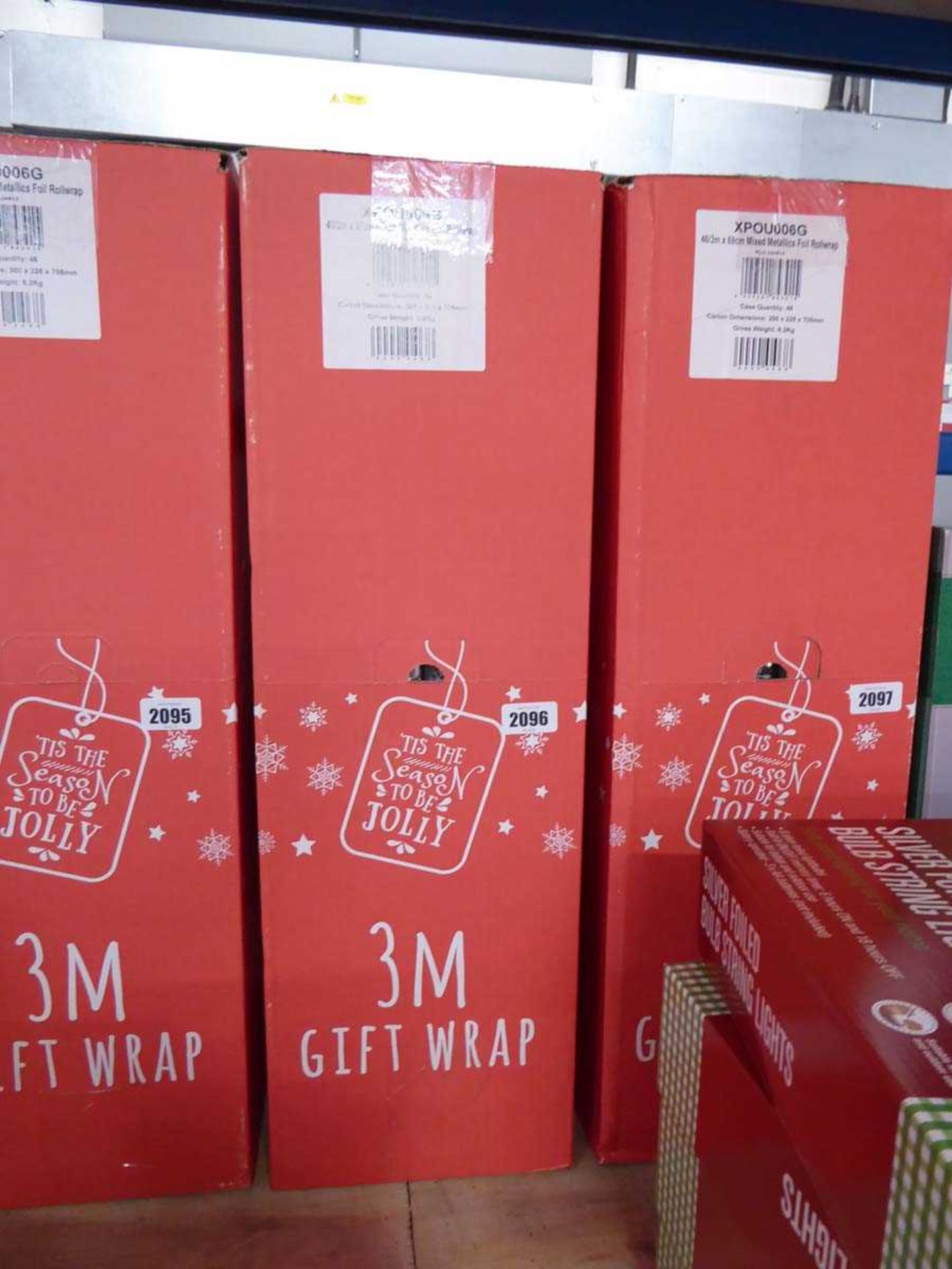 Box containing approx. 45 3m rolls of Christmas gift wrap